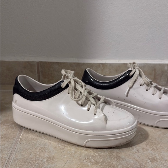 Melissa Shoes - Melissa White and Black Sneakers with Platform Sole